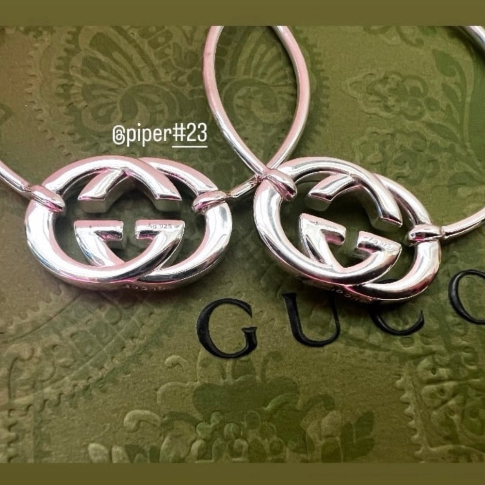 NWT 100% Authentic GUCCI Trademark GG Sterling Silver Hoop Earrings - Picture 7 of 10